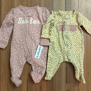 Carter's Little Sister Pink Floral Footed One-Piece Lot
